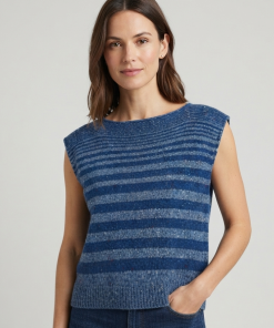 Bill Baber Yarrow Top in Denim Lifestyle Image, modeled