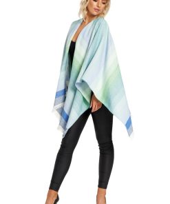 Jimmy Hourihan Fringed Shawl in Summer Tones, Green/Blue