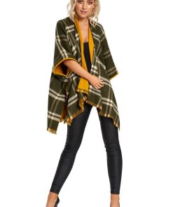 Jimmy Hourihan Reversible Shawl in Plaid with Cuff Detail, Mustard Check