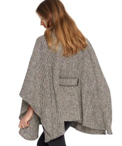 Alternative view of Jimmy Hourihan Cape in Herringbone Tweed with Belt, Black/White