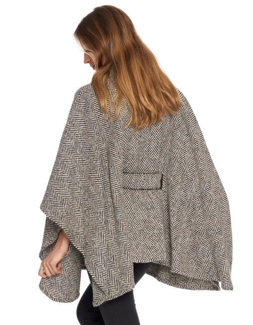 Jimmy Hourihan Cape in Herringbone Tweed with Belt, Black/White - Image 2