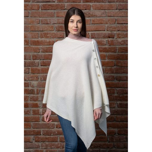 Irish Lambswool Shawl with Mother of Pearl Buttons (White) - Image 4