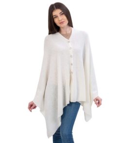 Alternative view of Irish Lambswool Shawl with Mother of Pearl Buttons (White)