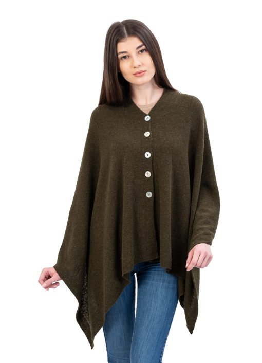 Irish Lambswool Shawl Army Green with Mother of Pearl Buttons - Image 4