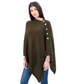Alternative view of Irish Lambswool Shawl Army Green with Mother of Pearl Buttons