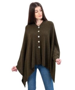 Irish Lambswool Shawl Army Green with Mother of Pearl Buttons