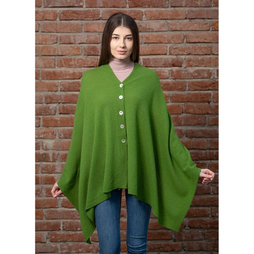 Irish Lambswool Shawl Bright Green with Mother of Pearl Buttons - Image 5