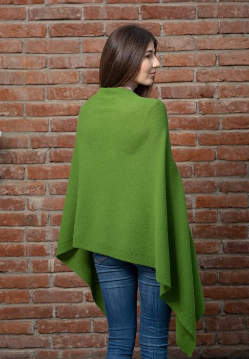 Irish Lambswool Shawl Bright Green with Mother of Pearl Buttons - Image 4