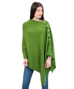 Alternative view of Irish Lambswool Shawl Bright Green with Mother of Pearl Buttons
