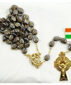 Black Oval Shamrock Knock Water Rosary Beads