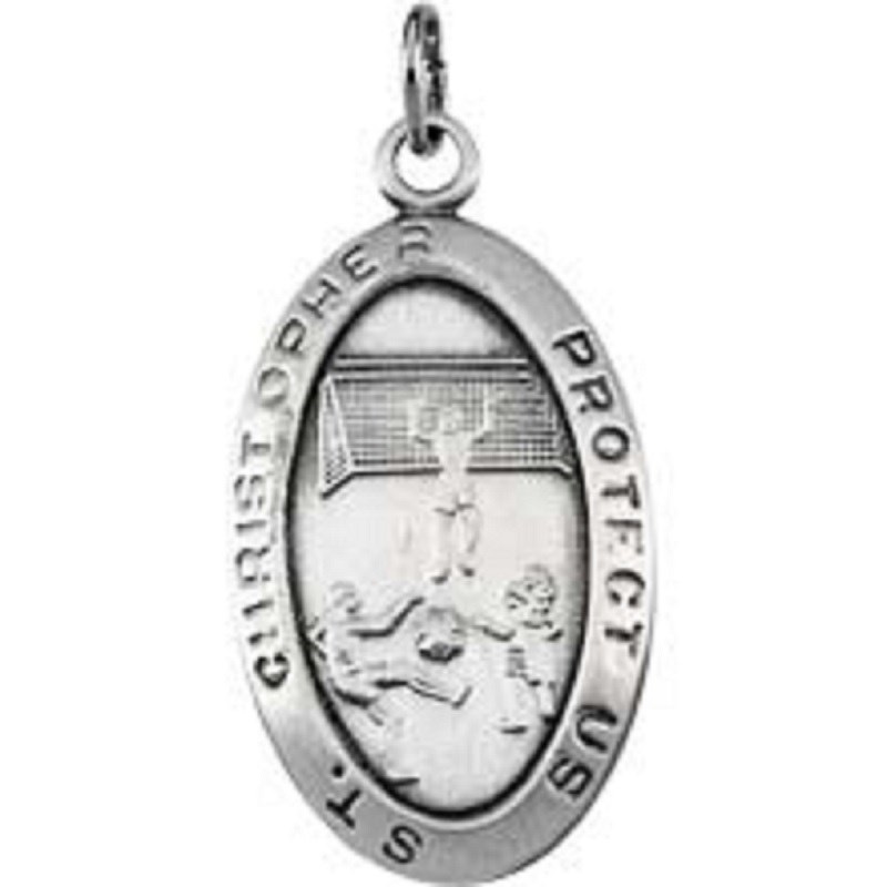 Saint Christopher Sterling Silver Oval Pendant Soccer
