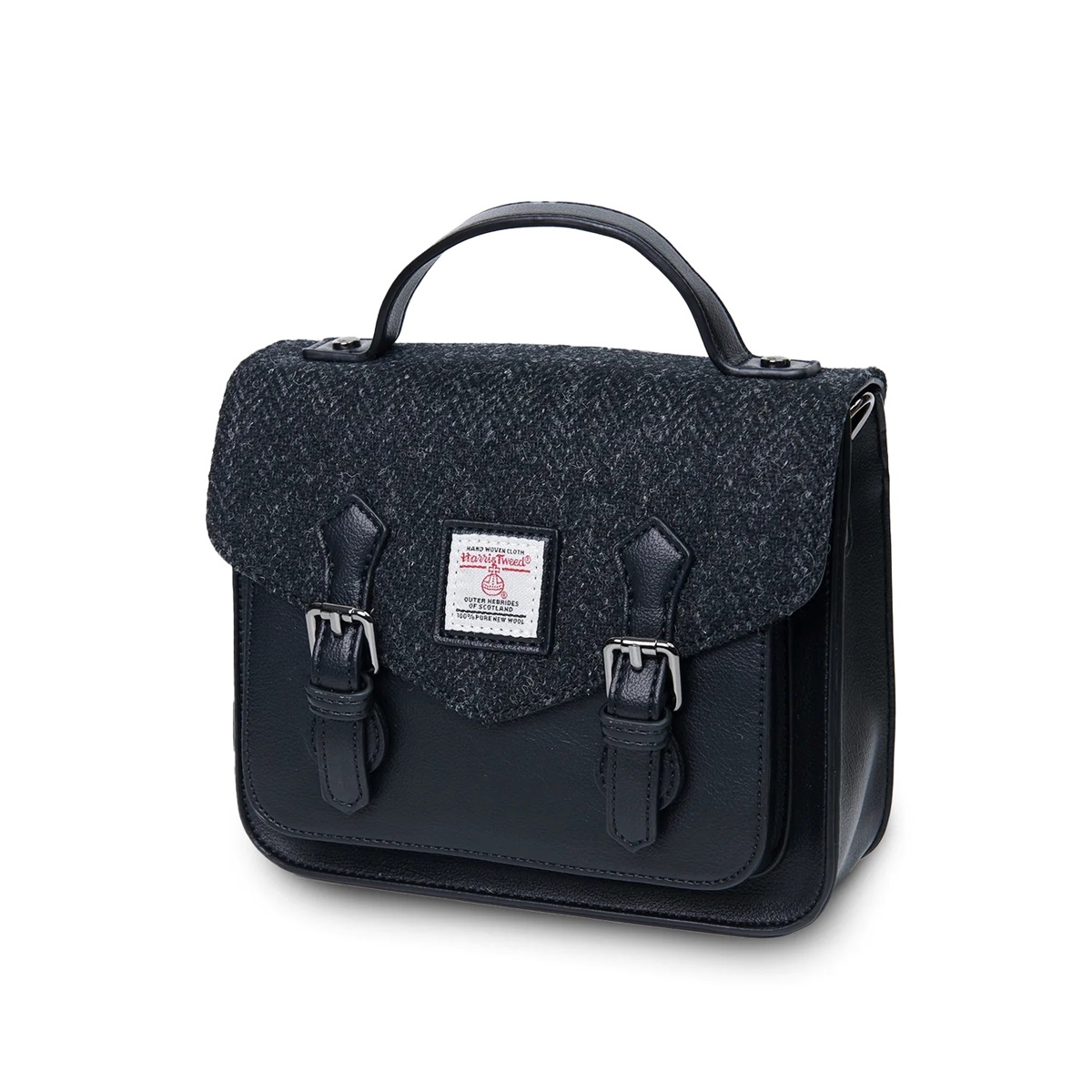 Islander Mini Calton Satchel Bag with HARRIS TWEED - Black Herringbone - Image 2