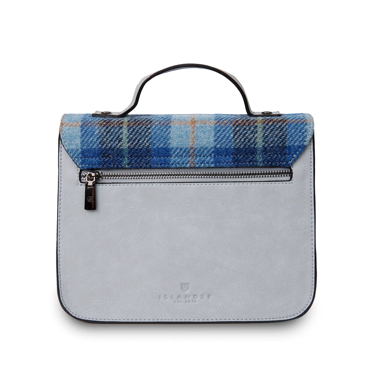 Islander Medium Calton Satchel Bag with HARRIS TWEED - Blue Tartan - Image 2