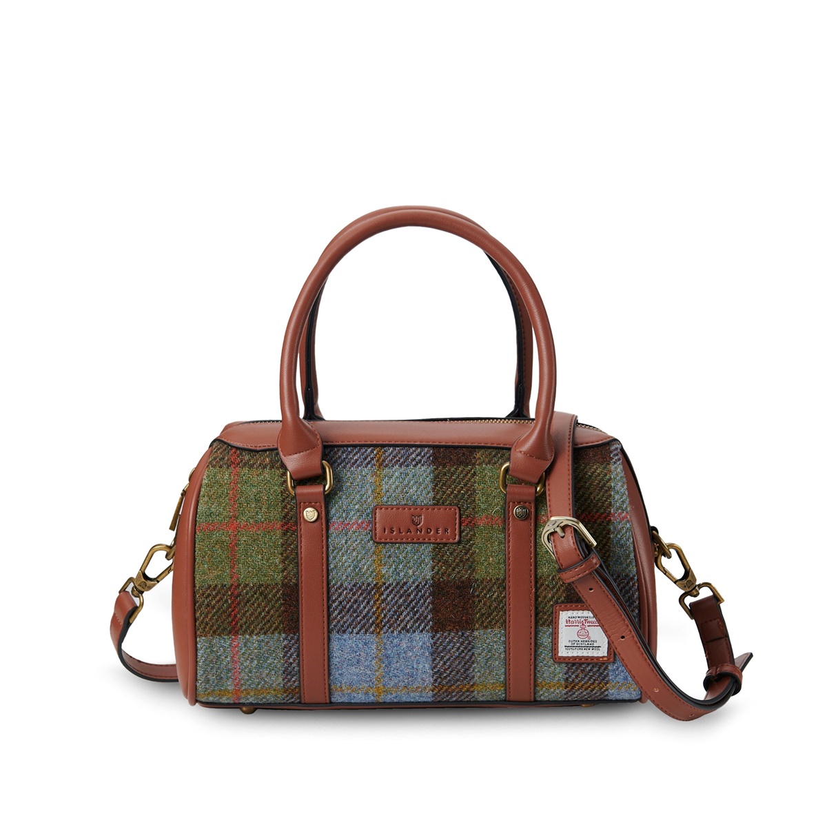 Islander Medium Duffle Bag with HARRIS TWEED - Chestnut and Blue Tartan