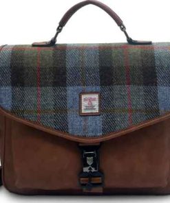 Islander Laptop Bag with HARRIS TWEED - Chestnut Blue Tartan
