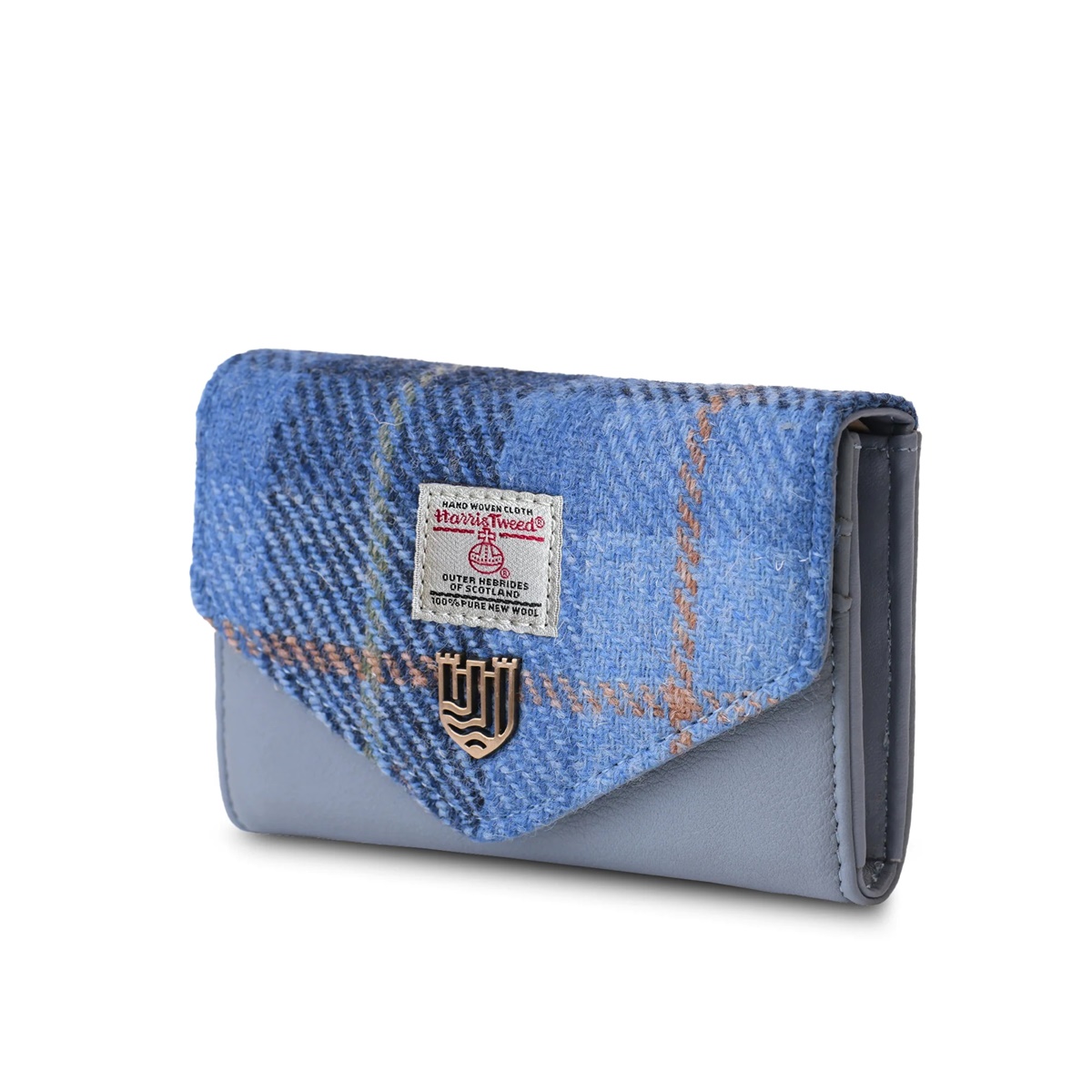 Islander Small Clasp Purse with HARRIS TWEED - Blue Tartan - Image 2
