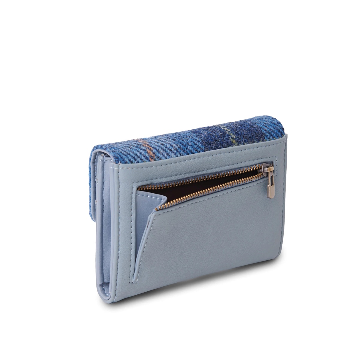 Islander Small Clasp Purse with HARRIS TWEED - Blue Tartan - Image 3
