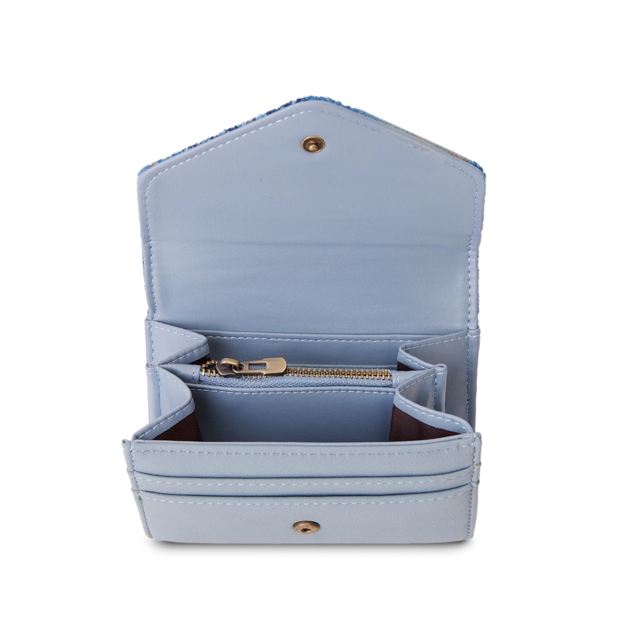 Islander Small Clasp Purse with HARRIS TWEED - Blue Tartan - Image 4