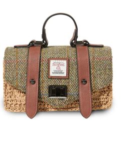 Islander Limited Edition Mini Satchel Hand Bag- Harris Tweed Chestnut Herringbone and Straw
