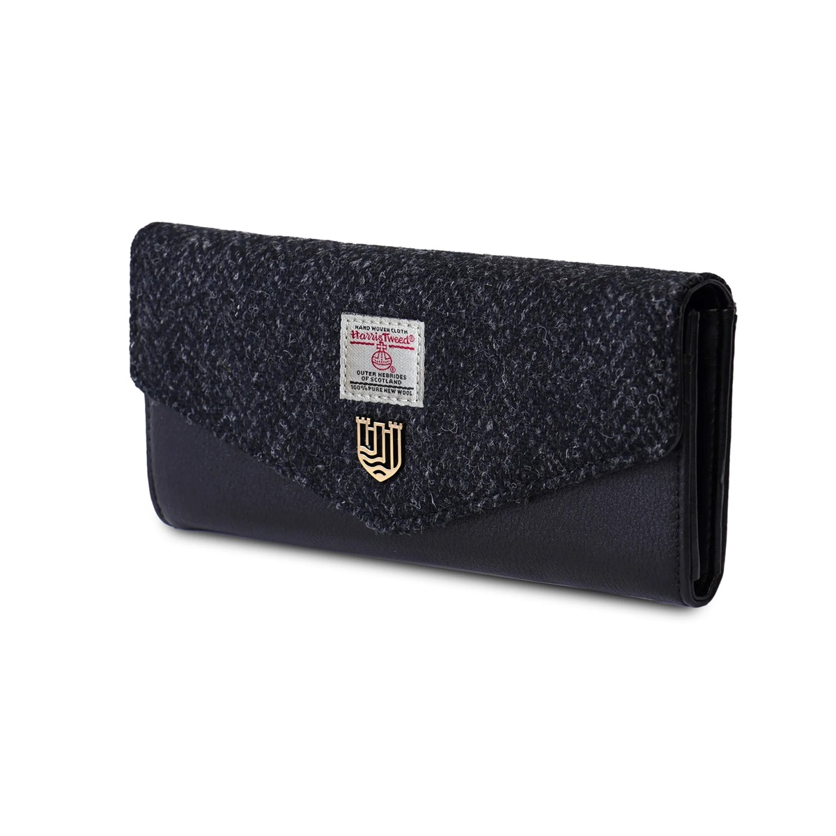 Islander Large Clasp Purse with HARRIS TWEED - Black Herringbone - Image 2