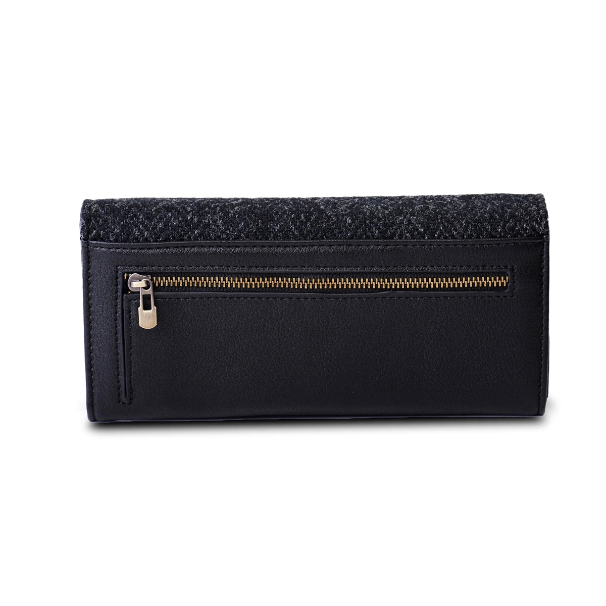 Islander Large Clasp Purse with HARRIS TWEED - Black Herringbone - Image 3