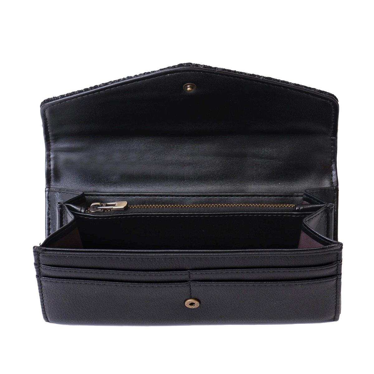 Islander Large Clasp Purse with HARRIS TWEED - Black Herringbone - Image 5