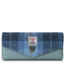 Islander Large Clasp Purse with HARRIS TWEED - Blue Tartan