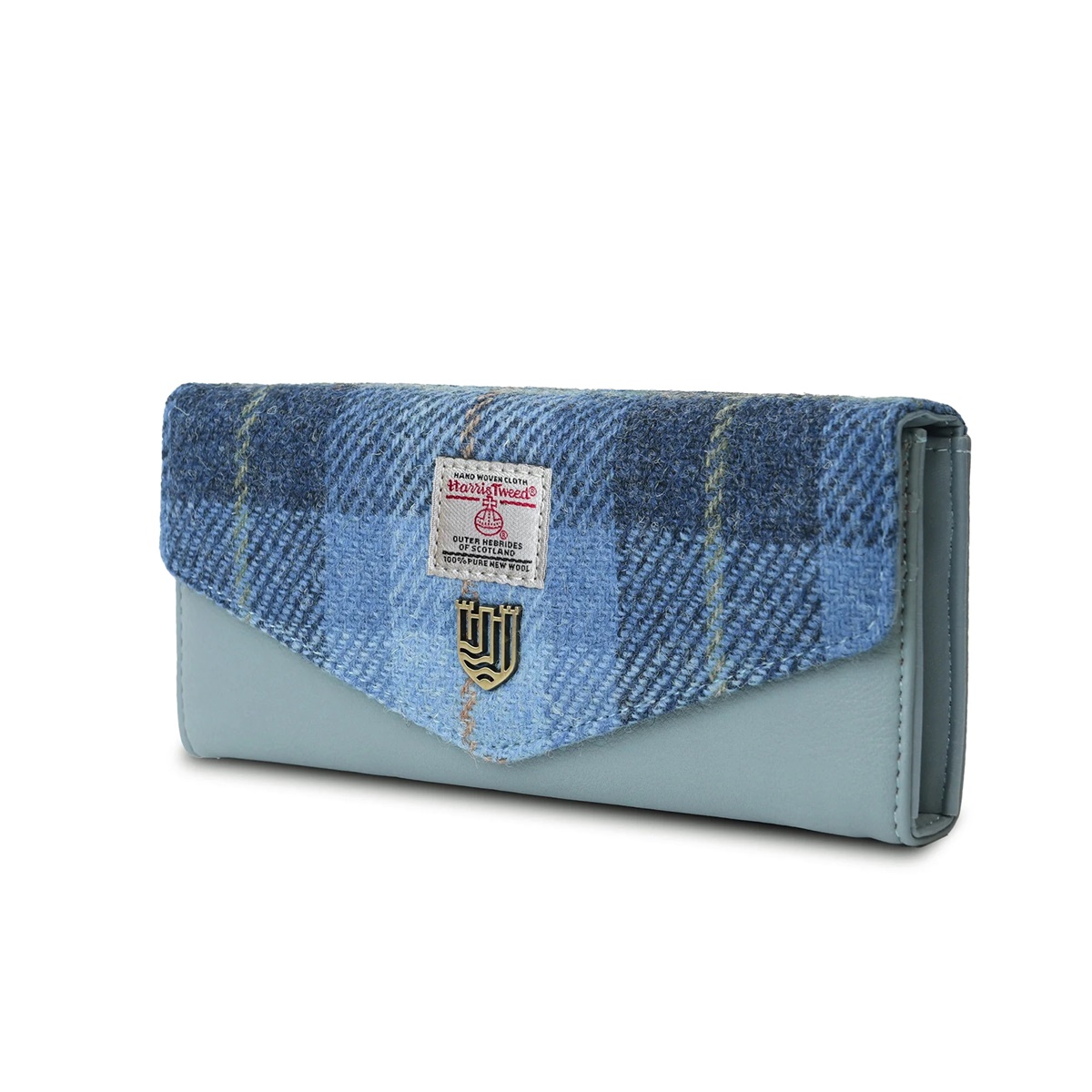 Islander Large Clasp Purse with HARRIS TWEED - Blue Tartan - Image 3