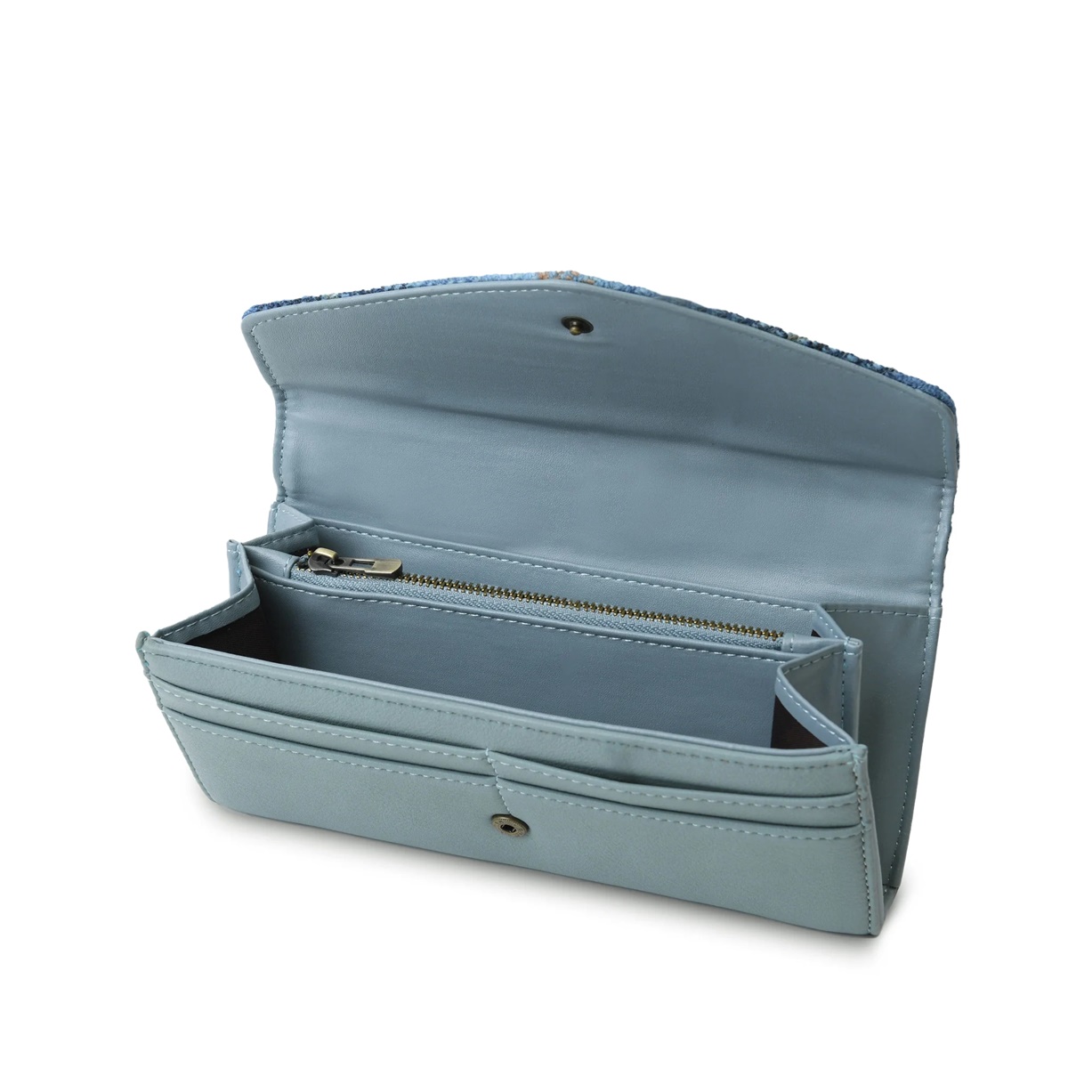 Islander Large Clasp Purse with HARRIS TWEED - Blue Tartan - Image 4