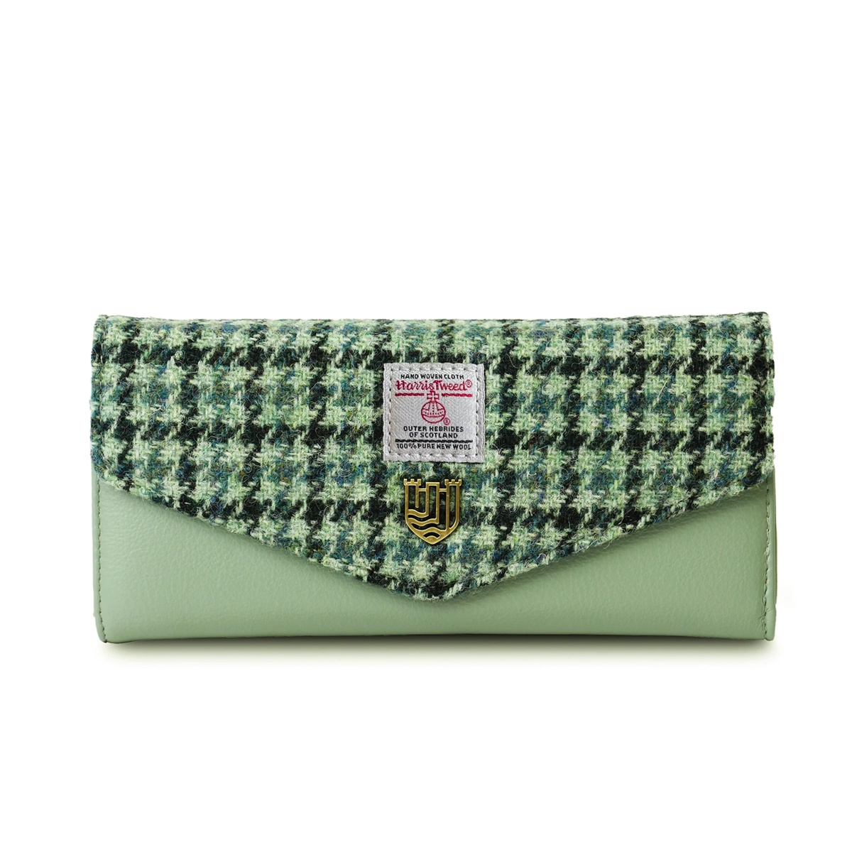Islander Large Clasp Purse with HARRIS TWEED - Green Dogtooth