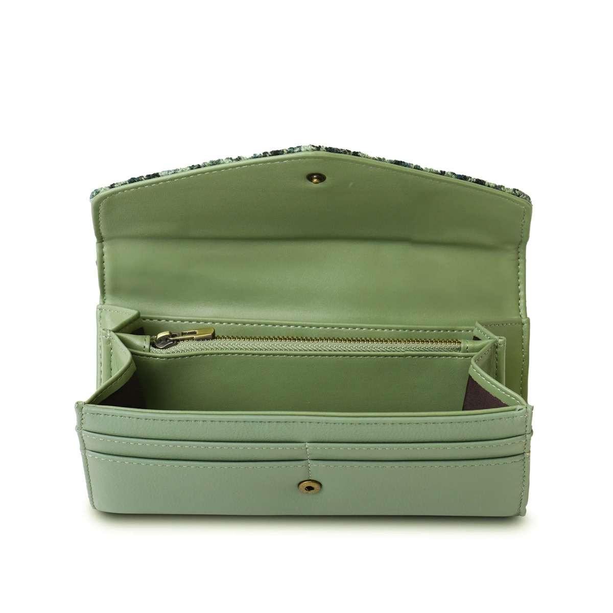 Islander Large Clasp Purse with HARRIS TWEED - Green Dogtooth - Image 4