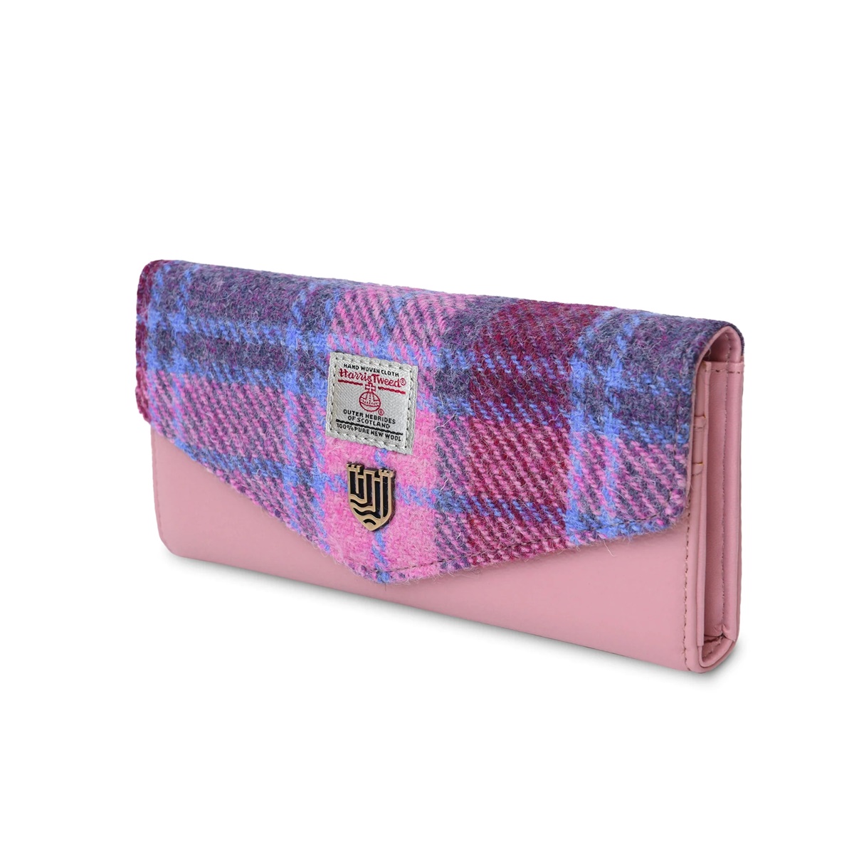 Islander Large Clasp Purse with HARRIS TWEED - Pink and Blue Tartan - Image 2