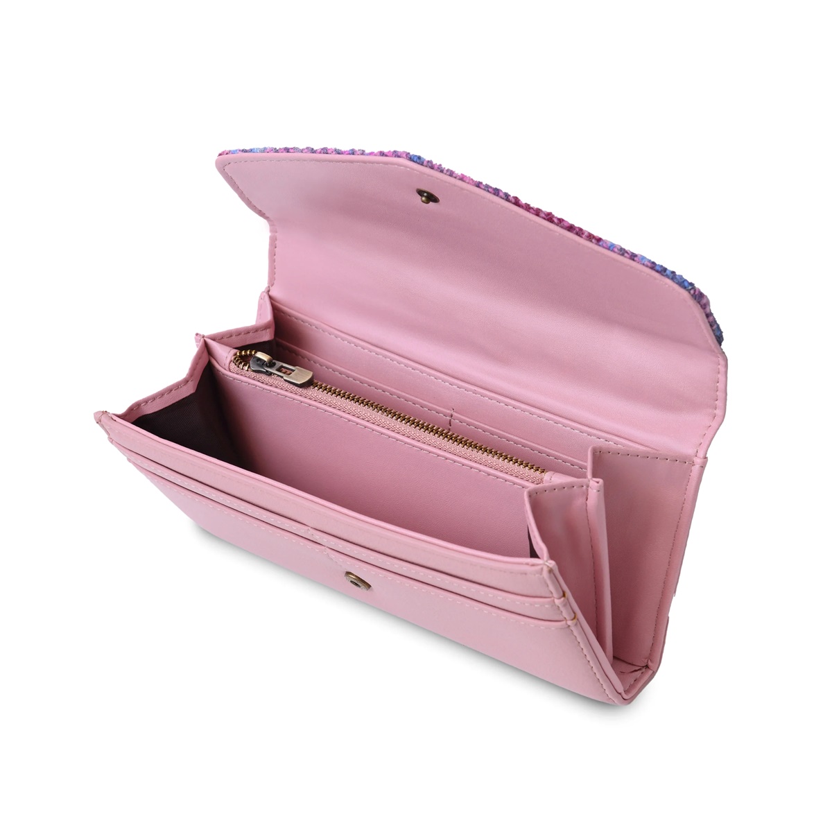 Islander Large Clasp Purse with HARRIS TWEED - Pink and Blue Tartan - Image 4