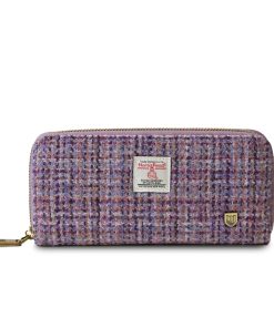 Islander Long Rectangular Purse with HARRIS TWEED - Violet Mini Dogtooth