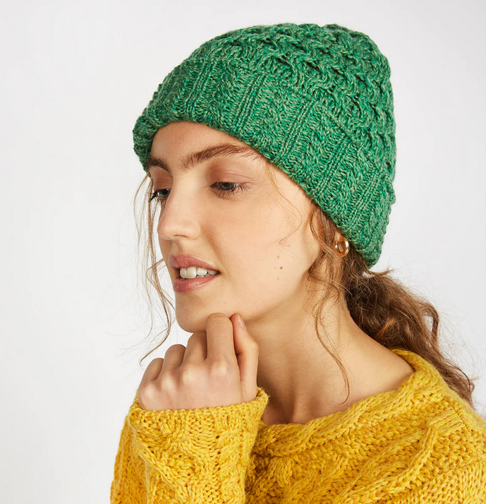 100% Merino Wool Irish Aran Hat, Green Marl - Image 2