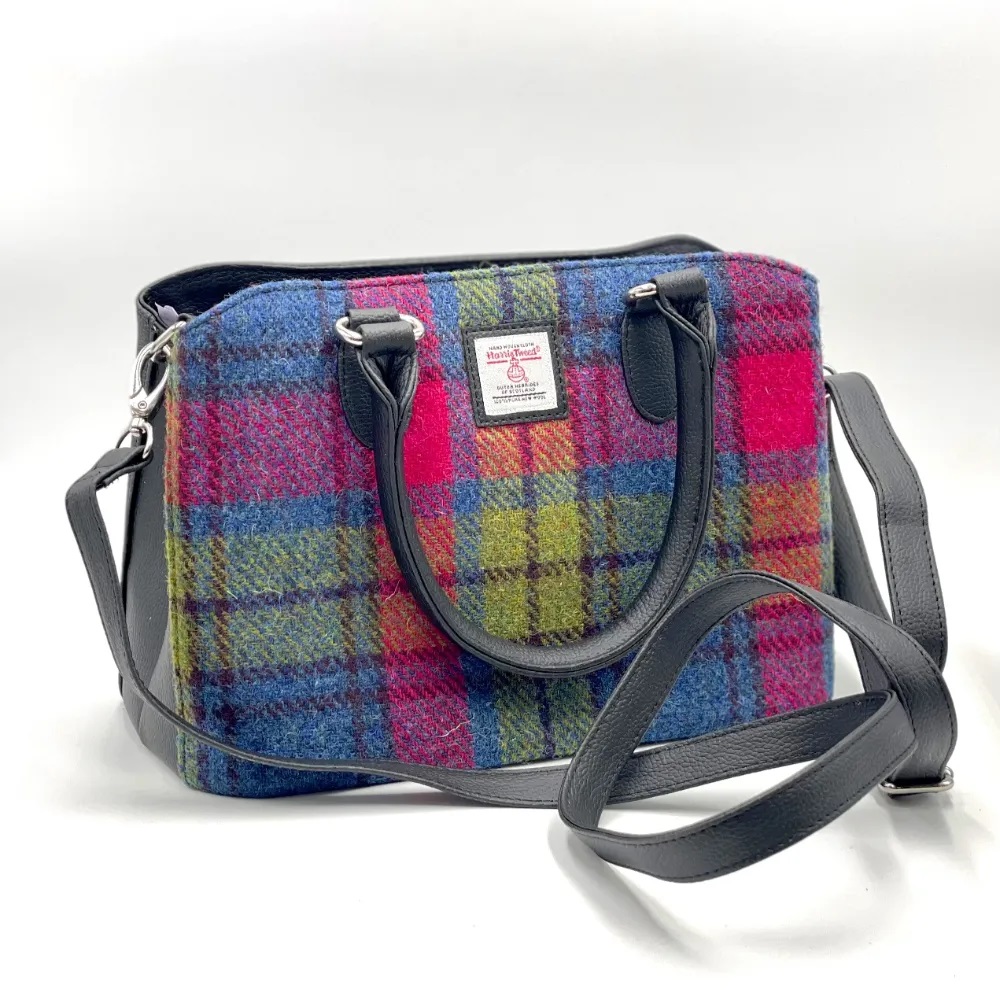 Maccessori Harris Tweed Top Handle Bag, Blue/Pink Check - Image 2