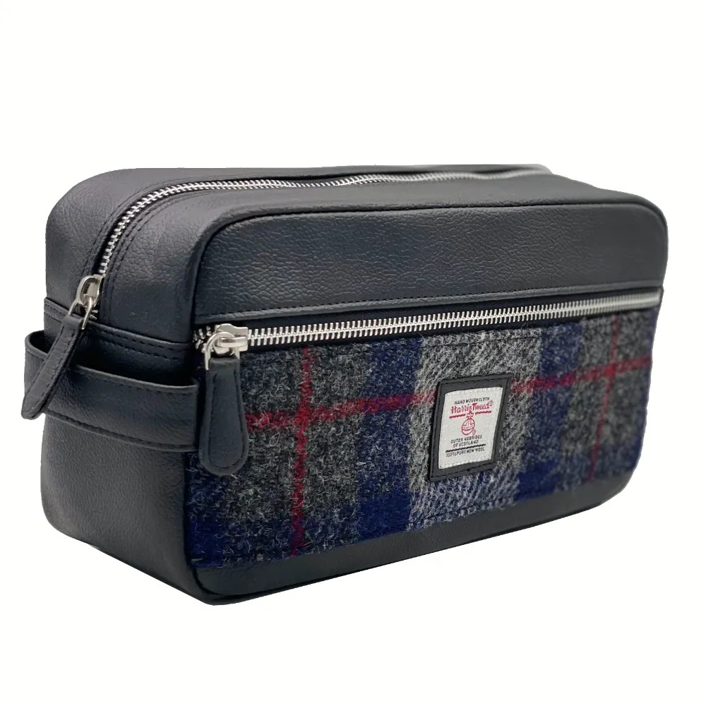 Maccessori Harris Tweed Wash Bag, Blue Check