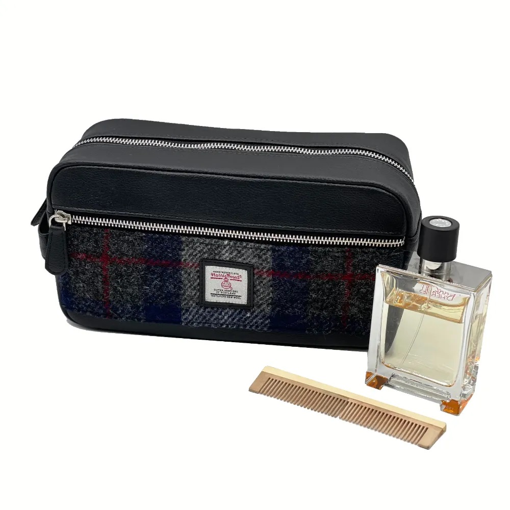 Maccessori Harris Tweed Wash Bag, Blue Check - Image 3