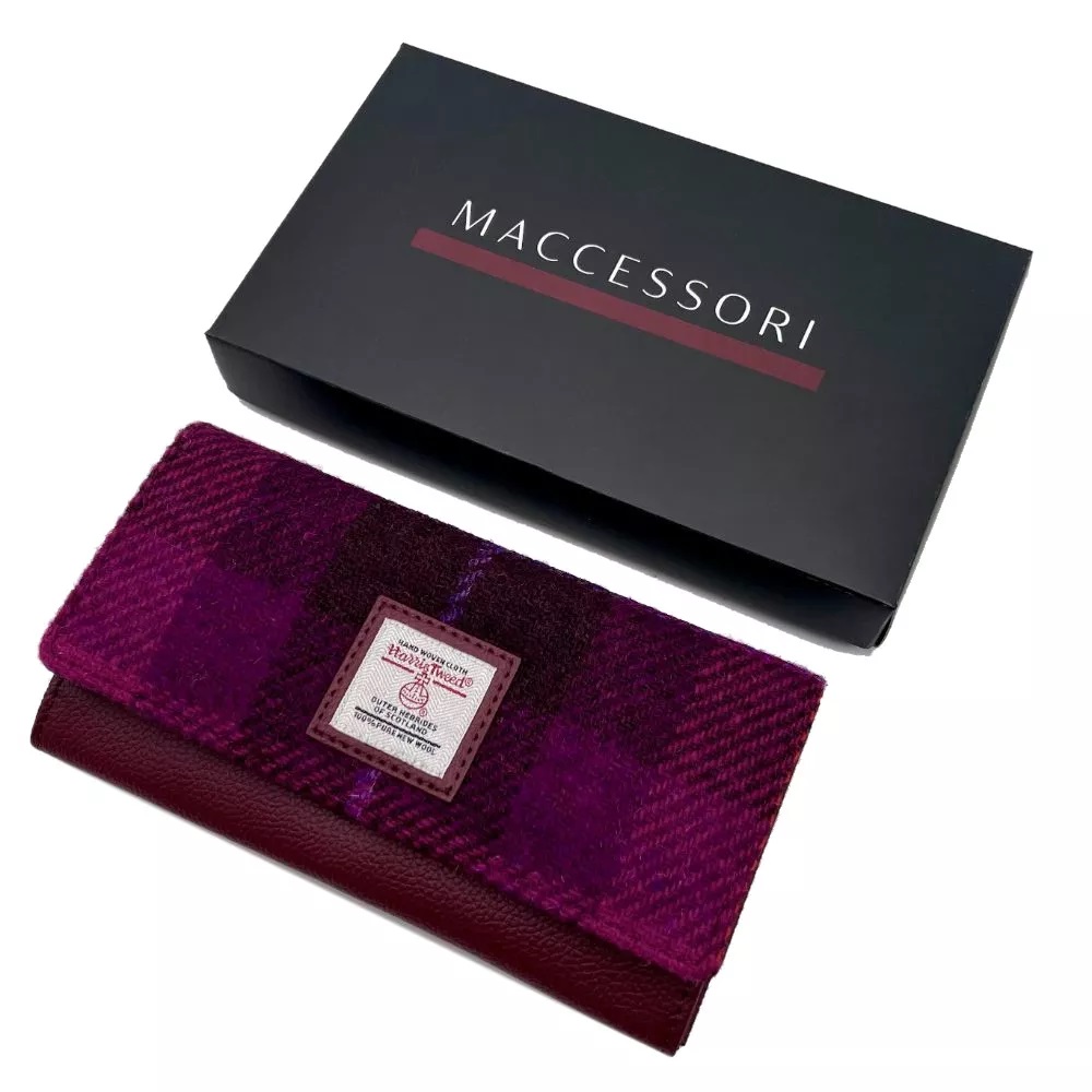 Maccessori Harris Tweed Ladies Envelope Purse, Purple Check - Image 4