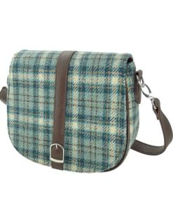 Glen Appin Harris Tweed Beauly Shoulder Bag, Duck Egg and Cream Check