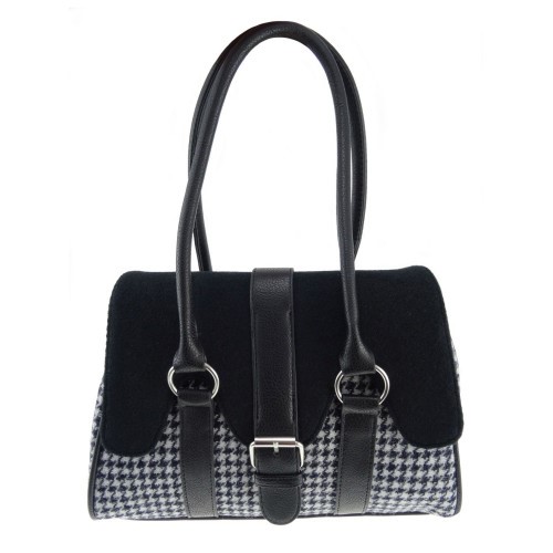 Glen Appin Harris Tweed Orchy Contrast Scallop Bag, Black Dogtooth