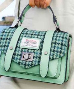 Islander Mini Satchel Bag with HARRIS TWEED - Green Dogtooth