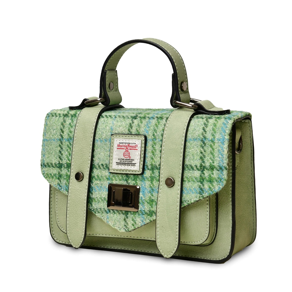 Islander Mini Satchel Bag with HARRIS TWEED - Mint Check - Image 2