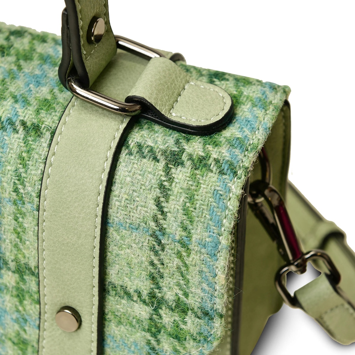 Islander Mini Satchel Bag with HARRIS TWEED - Mint Check - Image 5