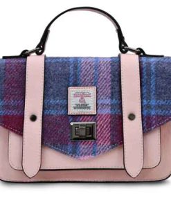 Islander Medium Satchel Bag with HARRIS TWEED - Pink and Blue Tartan