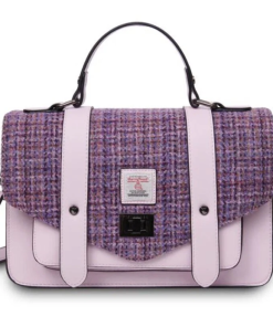 Islander Medium Satchel Bag with HARRIS TWEED - Violet Mini Dogtooth