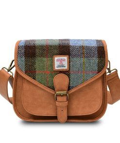 Islander Large Saddle Bag with HARRIS TWEED - Chestnut Blue Tartan