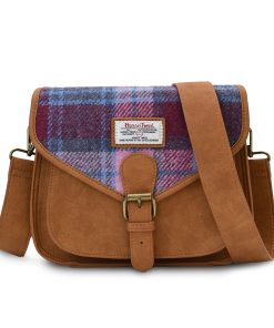Islander Large Saddle Bag with HARRIS TWEED - Pink/Blue Tartan