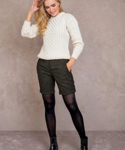 Alternative view of Jack Murphy Maggie Tweed Shorts, Green Herringbone