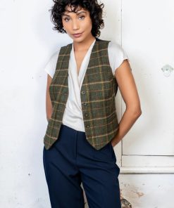 Jack Murphy Heidi Tweed Waistcoat, Green Country Check